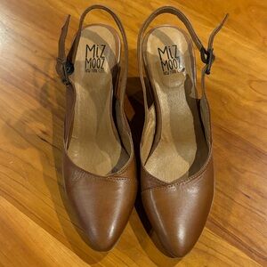 Miz Mooz Cognac Leather Slingback Pointed-Toe Pumps